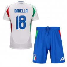 Italien Nicolo Barella #18 Bortaställ Barn EM 2024 Korta ärmar (+ Korta byxor)